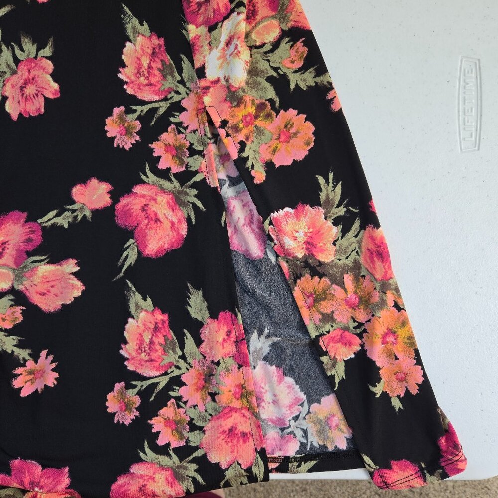 630-27 Torrid Black Floral High Neck Sleeveless Halter Midi Dress Size 14/16P - Picture 3 of 12